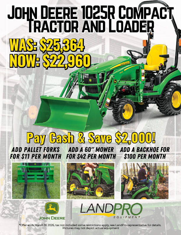 John Deere 1025R Compact Tractor and Loader Sale Pricing | Pay Cash & Save $2,000!