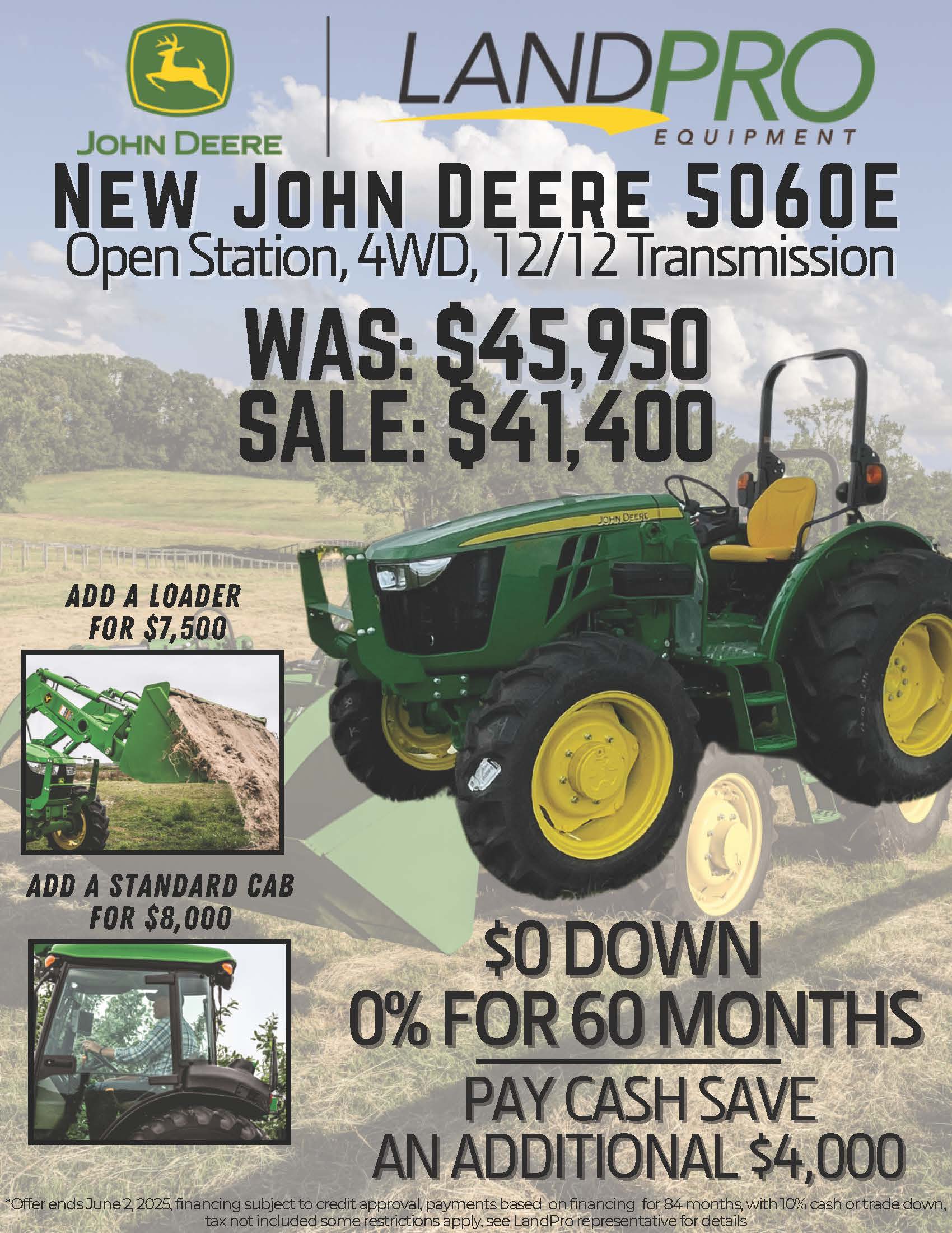 New John Deere 5060E | Was: $45,950  Sale: $41,400