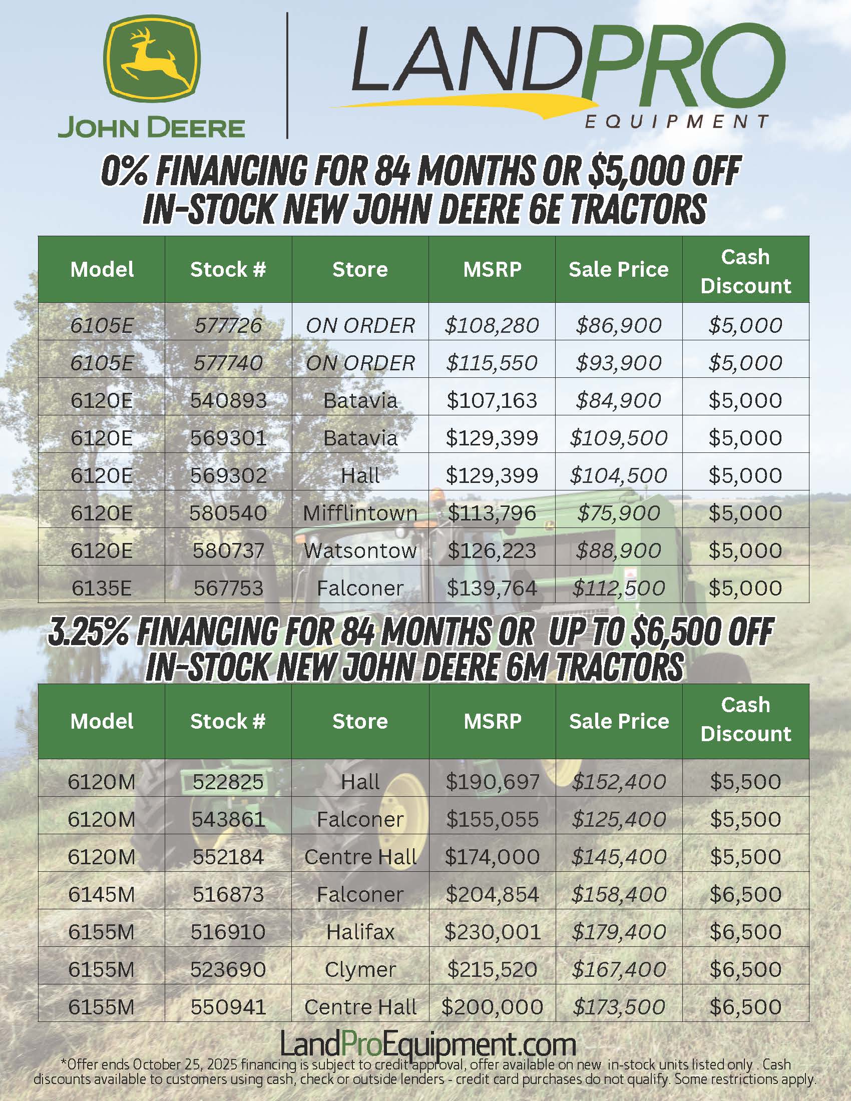 0% Financing for 84 Months | In-Stock New John Deere 6E Tractors