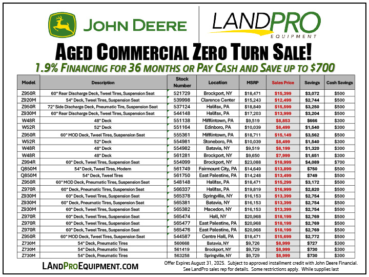 AGED COMMERCIAL MOWER SALE | 1.9% for up to 36 months or pay cash and save an additional $700