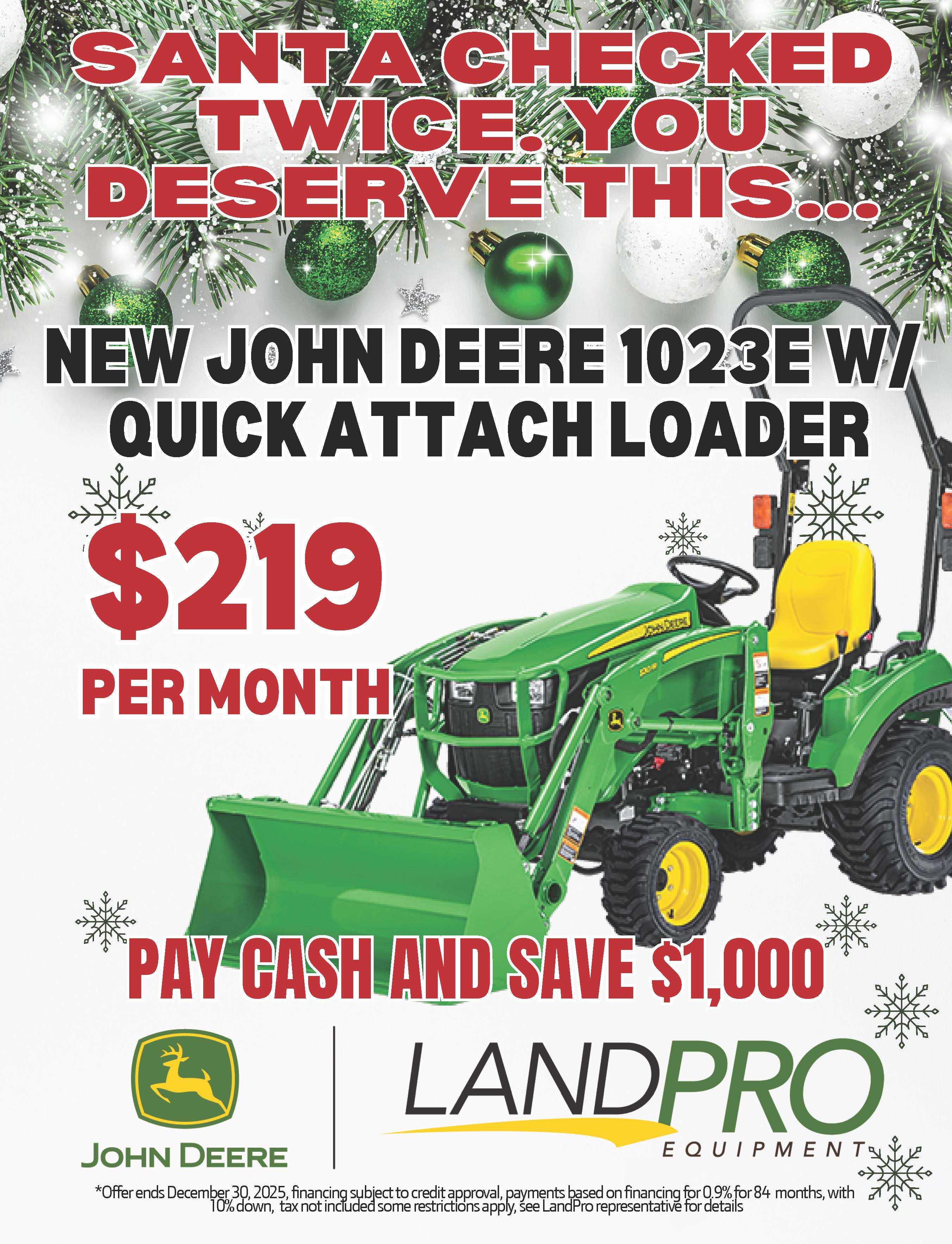 New John Deere 1023E w Quick Attach Loader $219 Per Month | Pay Cash and Save $1000