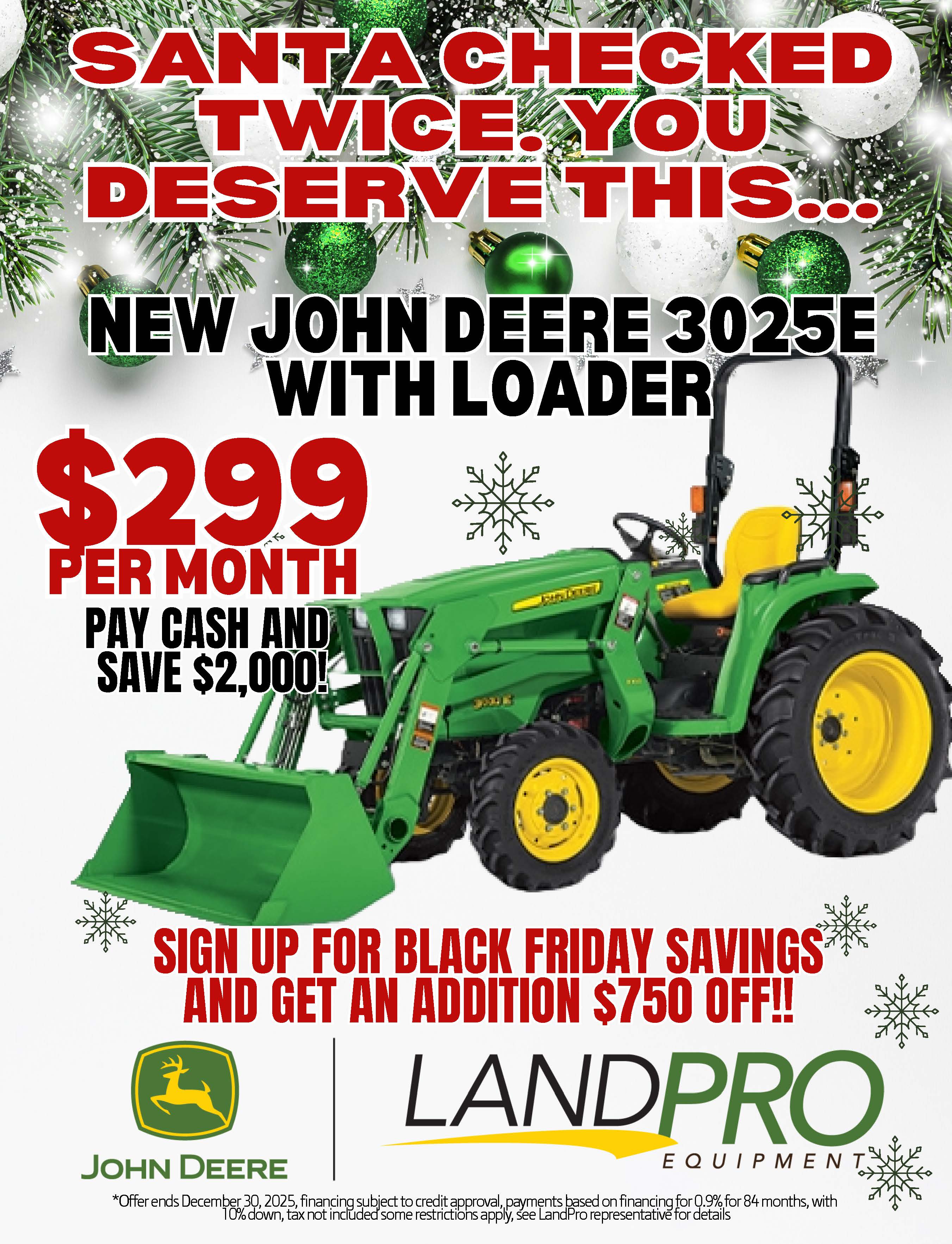 New John Deere 3025E With Loader $299 Per Month | Pay Cash and Save $2000
