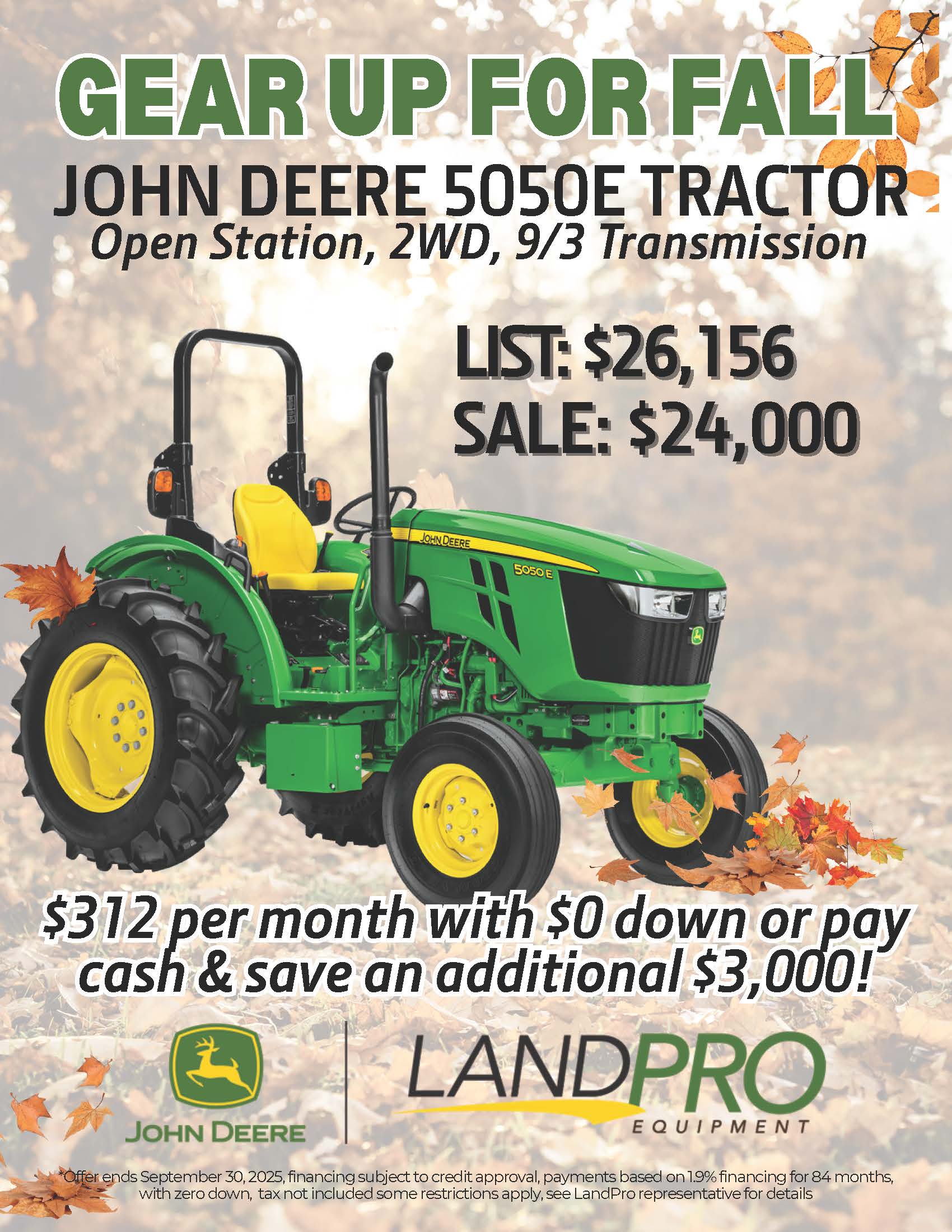 John Deere 5050E Tractor | Open Station, 2WD, 9-3 Transmission