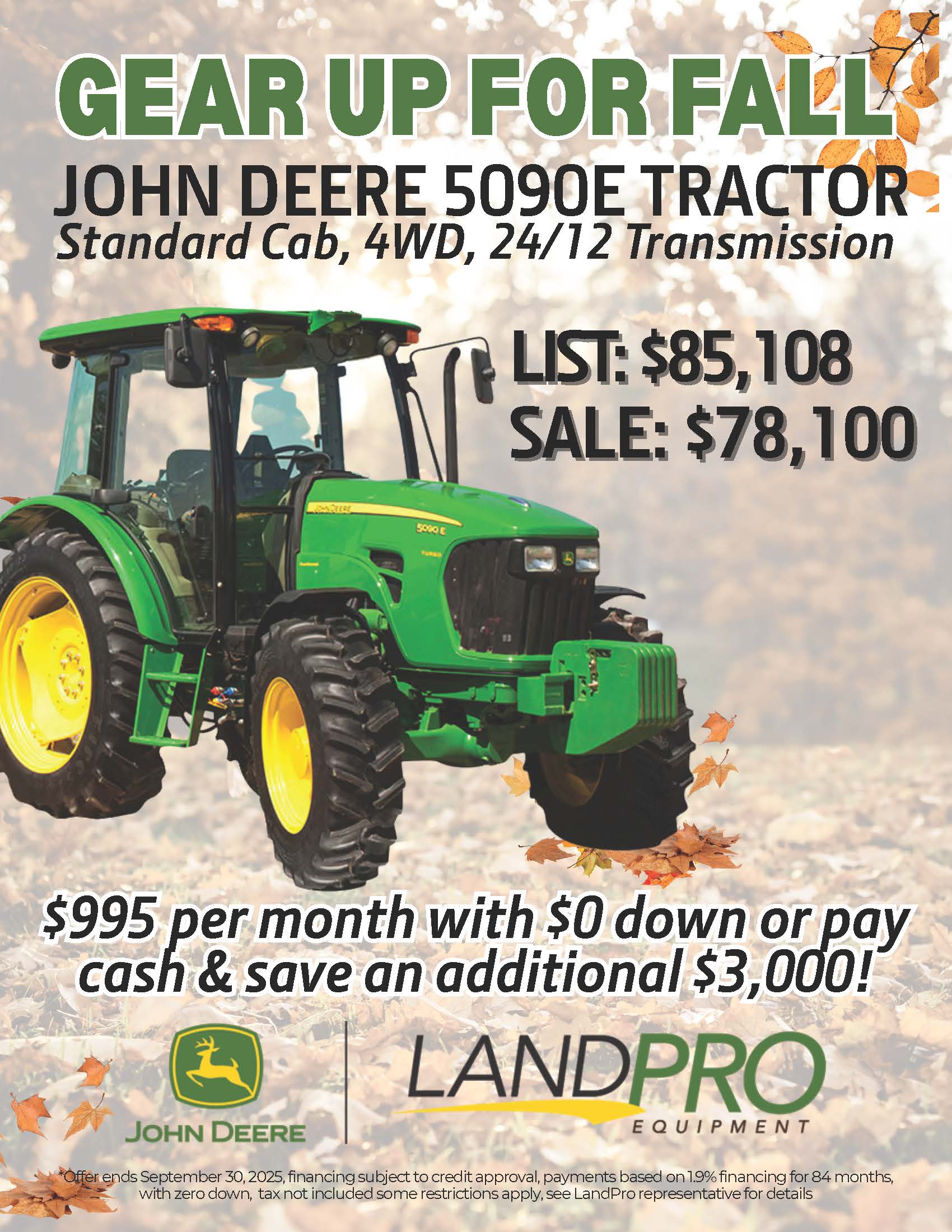 John Deere 5090E Tractor | Standard Cab, 4WD, 24/12 Transmission
