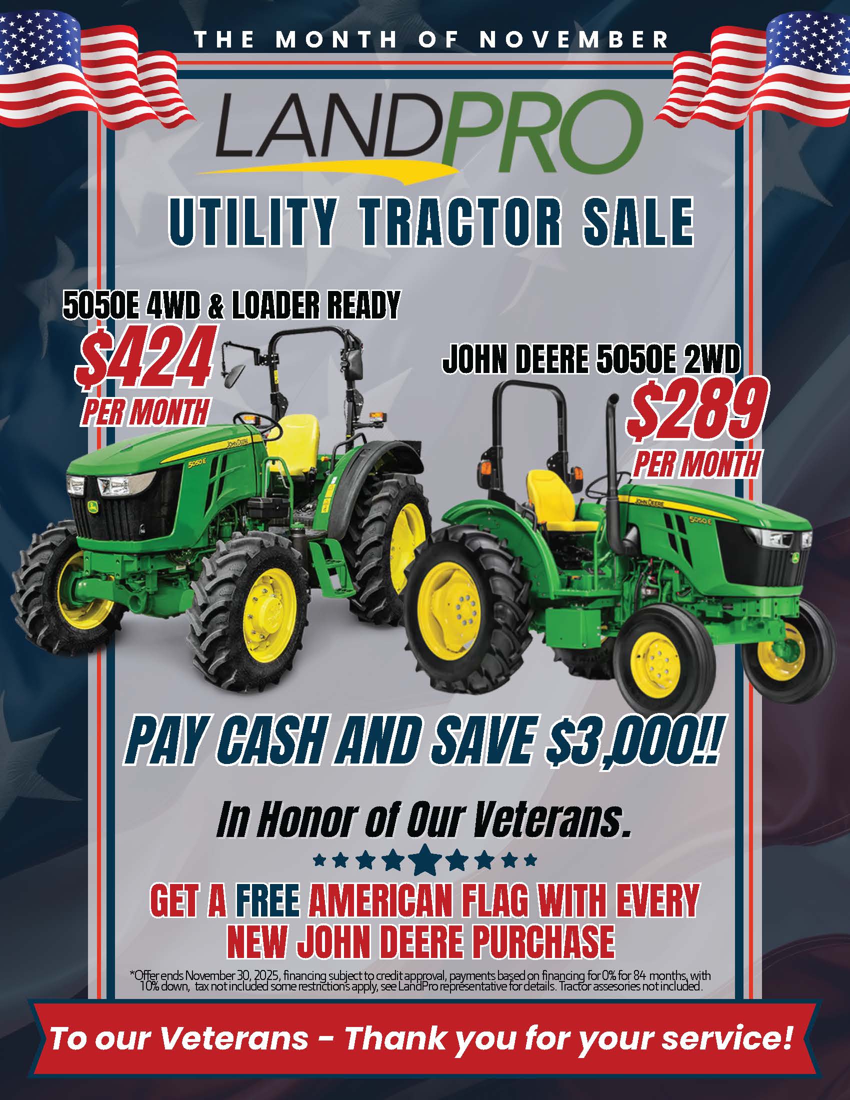 Pay Cash and Save $3000 | November Utility Tractor Sale