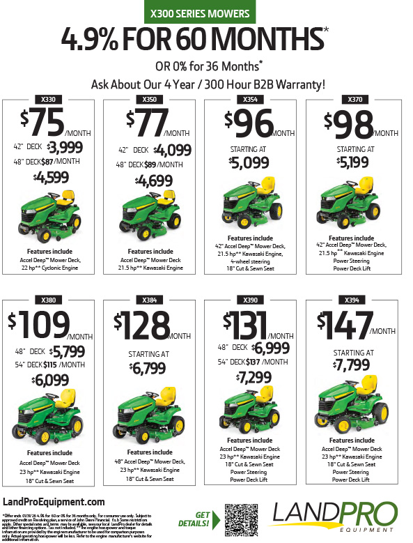 X300 SERIES MOWERS | 4.9% FOR 60 MONTHS* X300 SERIES MOWERS | 4.9% FOR 60 MONTHS*