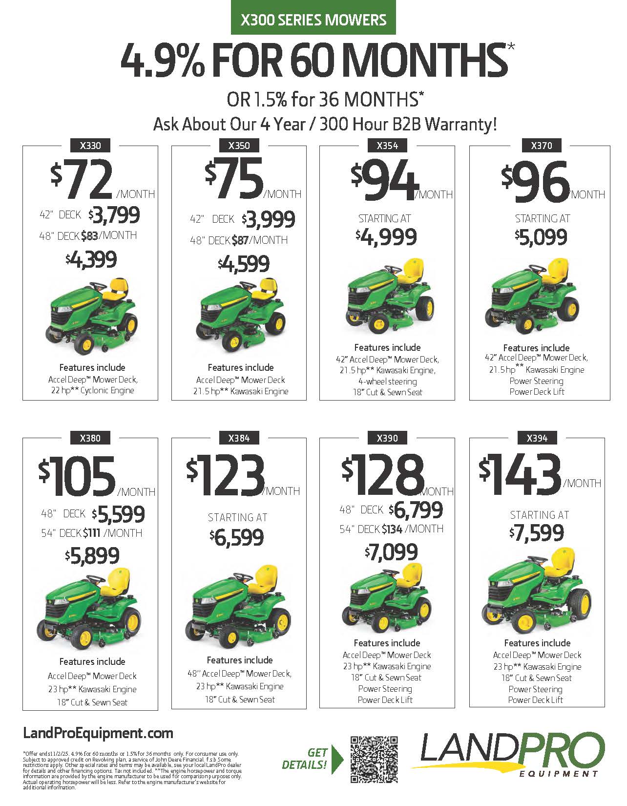 X300 SERIES MOWERS | 4.9% FOR 60 MONTHS*