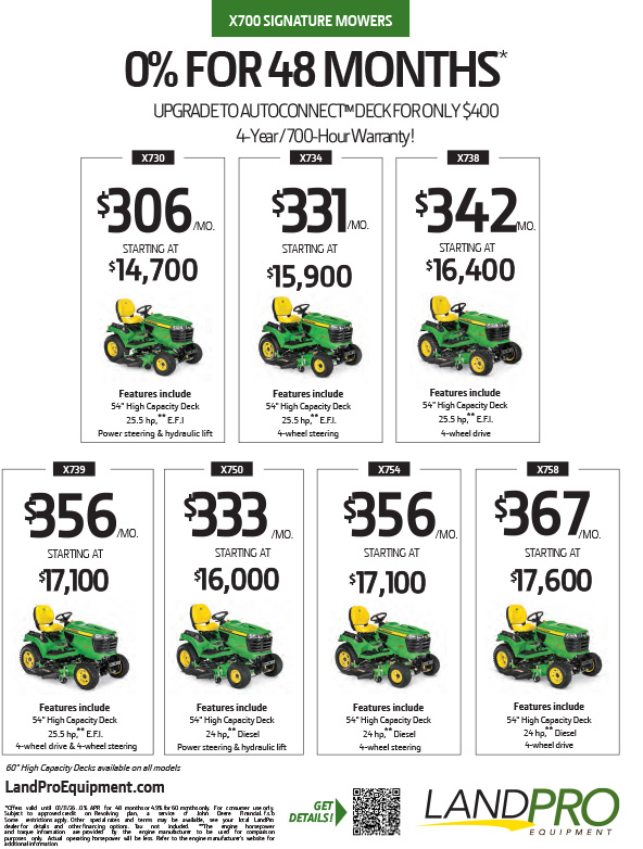 X700 SIGNATURE MOWERS | 0% FOR 48 MONTHS* X700 SIGNATURE MOWERS | 0% FOR 48 MONTHS*
