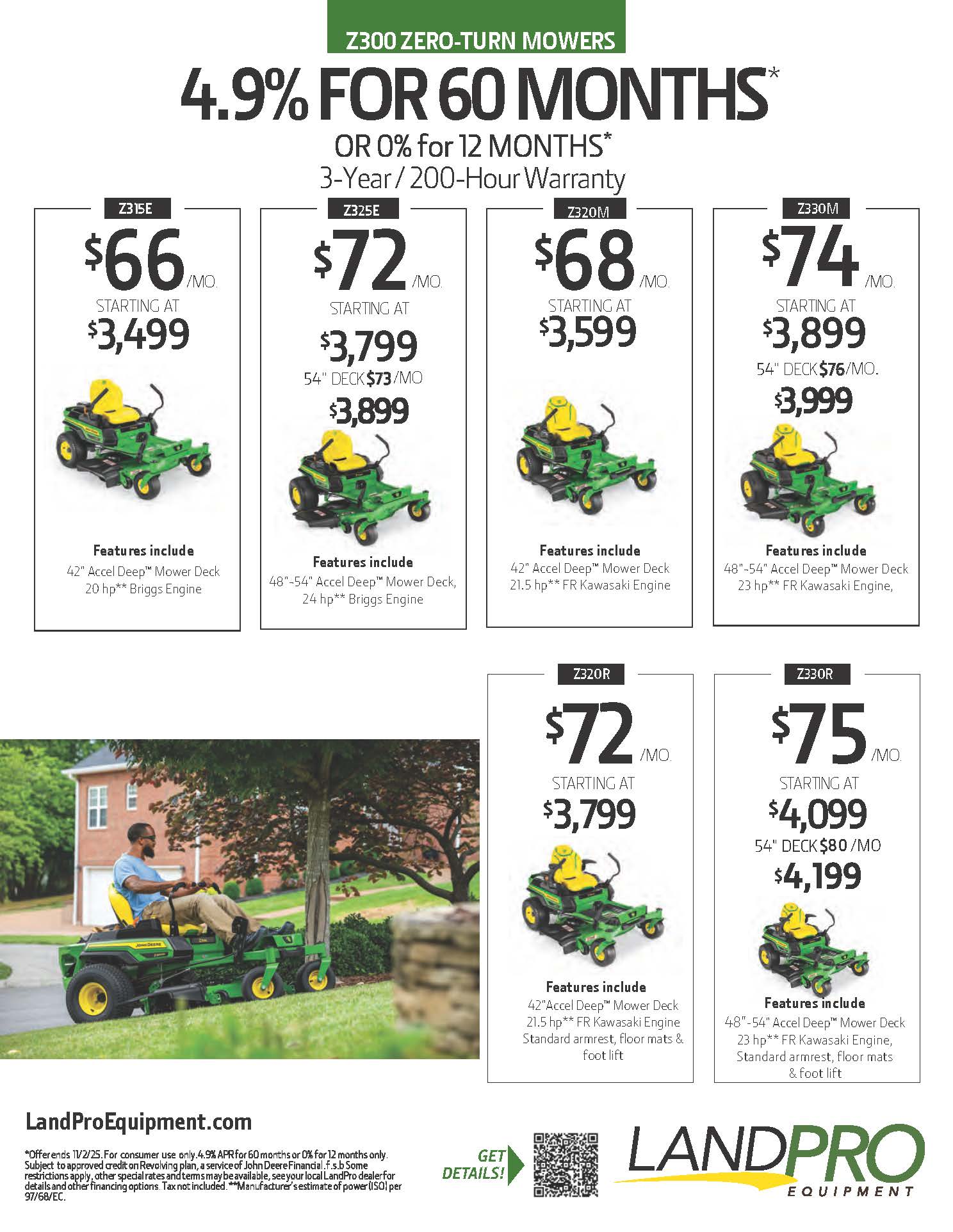 Z300 ZERO-TURN MOWERS | 4.9% FOR 60 MONTHS*