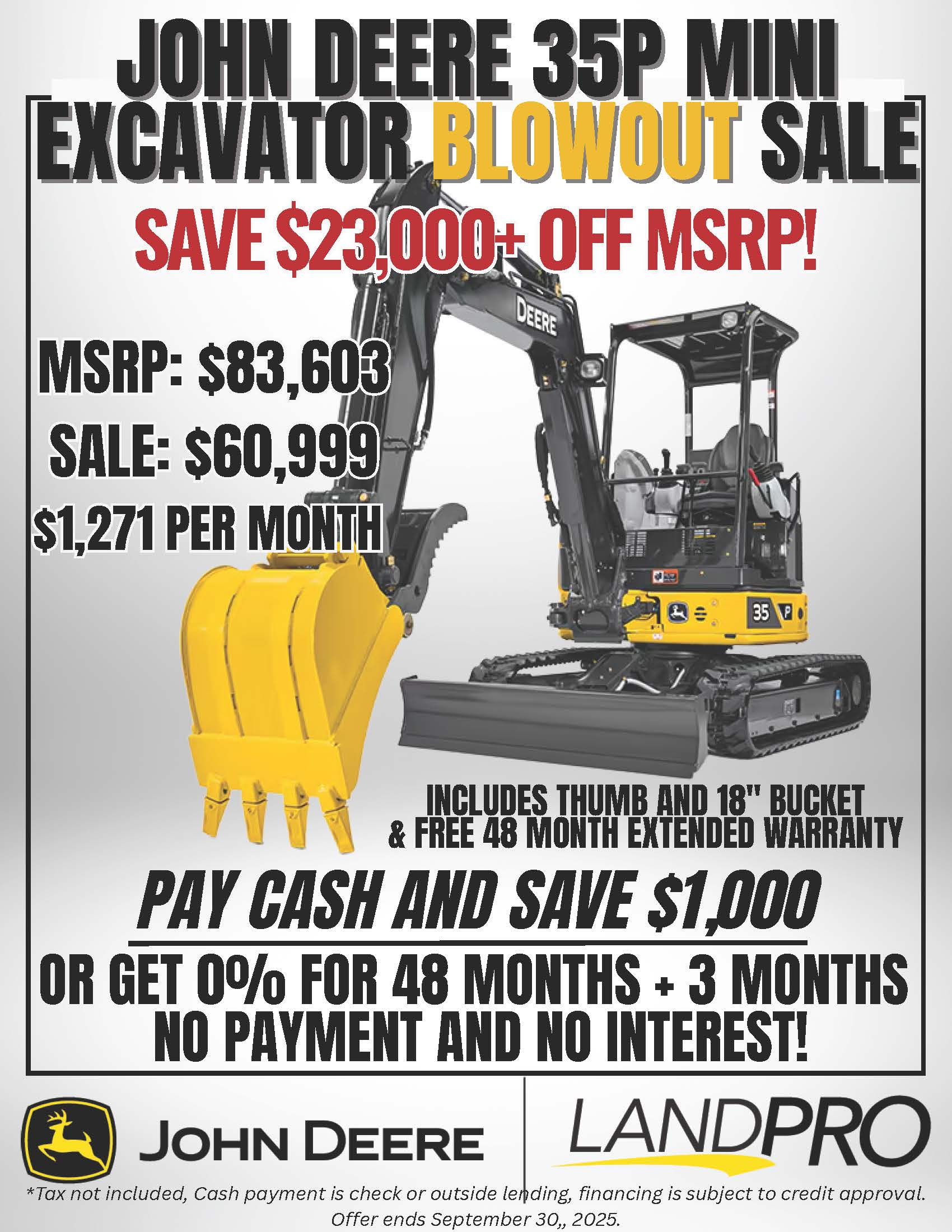 John Deere 35P Mini Excavator Blowout Sale | Save $23,000+ OFF MSRP!
