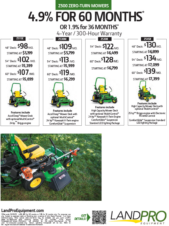 Z500 ZERO-TURN MOWERS | 4.9% FOR 60 MONTHS* OR 1.9% for 36 MONTHS*