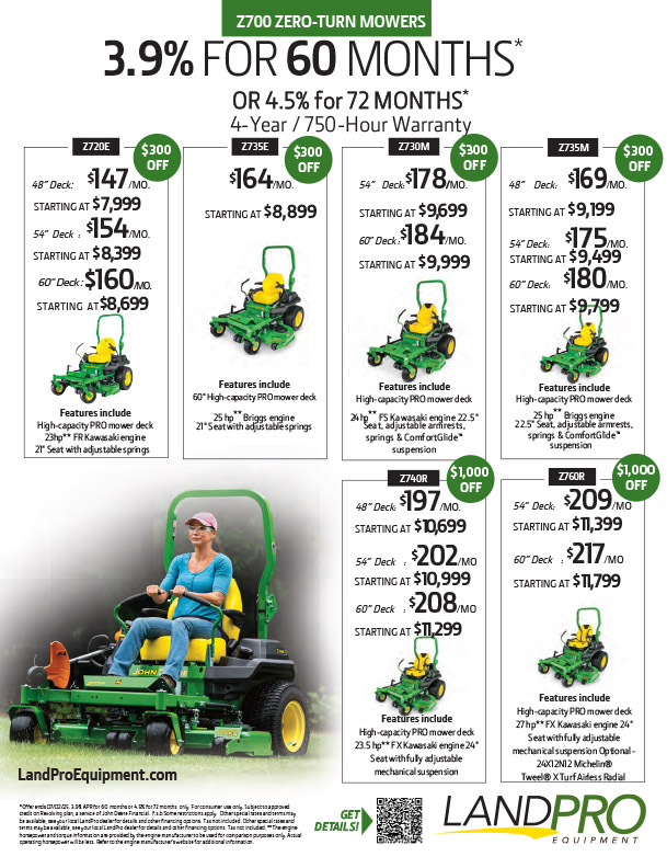 Z700 ZERO-TURN MOWERS | 3.9% For 60 Months 0r 4.5% for 72 Months